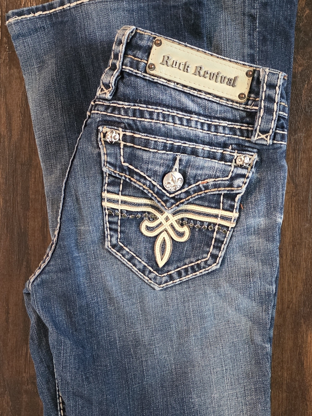 Rock Revival Women's Blue Embellished Boot Cut Jeans Size 26